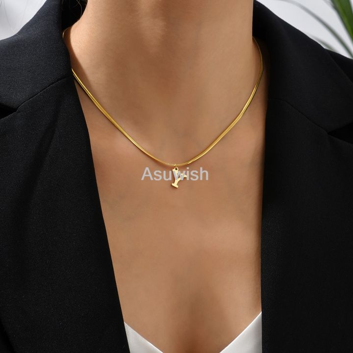 Asuwish%20A-Z%20Alphabet%20Gold%20Plated%20Stainless%20Steel%20Pendant%20Necklace%20for%20Wo%20men%20Snake%20Chain%20Initial%20Letter%20Clavicle%20Necklaces%20Collar%20Jewelry%20-%20Image%202
