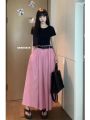 Tea Series Wear a Set of Short Sleeves T T-shirt Top Suit Women's Summer Dress Temperament High Waist Skirt Mid-Length Skirt. 