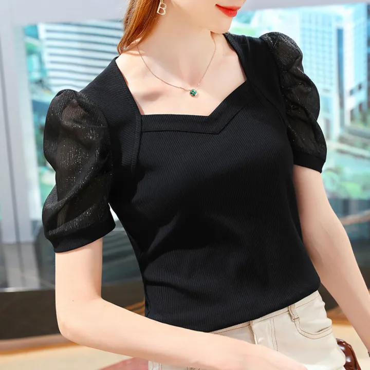 Yfashion%20Women%20Blouse%20Ice%20Silk%20V%20Neck%20Plus%20Size%20Shirt%20Loose%20Fashion%20Casual%20Puff%20Short%20Sleeve%20Pullover%20Tops%20color%20-%20Image%203