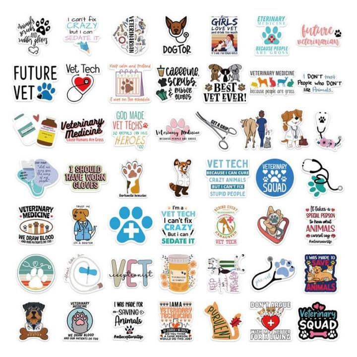 Vet Med Stickers Cute Veterinary Decals Vet Doctor Notebook Material Stickers 50 PCS Waterproof Decals Laptop Accessories For