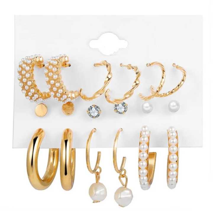 Elegant Female Pearl Earrings Set Zircon Pearl Earings Women Party Accessories 9 Pairs/Set