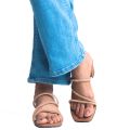 Sheoly Women Tan Color Rhinestone Z-style Heel Sandals. 