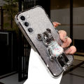 For Samsung Galaxy S24 / S24 Plus / S24 Ultra Back Cover with Cartoon 3D Bear Stand Luxury Slim Gradient Plating Glitter Girls Stylish Phone Case Clear Soft Silicone Protective Cases Pouch. 