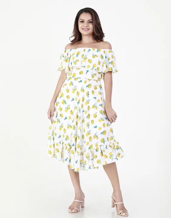 Spring & Summer Off the Shoulder Dress with Frill Hem