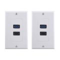 3X 2Port HDMI+USB 3.0 Female Wall Face Plate Panel Outlet Socket Extender White. 