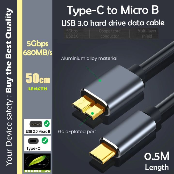 USB 3.0 Cable Type-C to USB Micro B Cable Connector 5Gbps External Hard Drive Disk Cable for Hard Drive Computer with Type-C interface