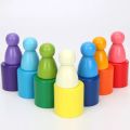 Wood Rainbow Blocks Building Stacking Game Block Puzzles Wooden Rainbow Stacker Montessori Educational Wooden Toy. 