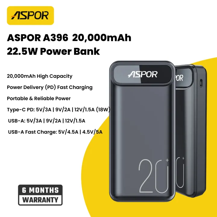 Aspor%20A396%2020000mAh%20Power%20Bank%20With%20PD%20Charging,%20Capacity%2020000%20mAh%20/%2022.5W,%20LCD%20digital%20display,%20IQ%20output%20-%20Image%202