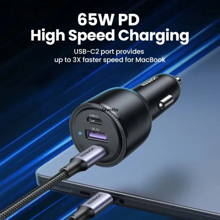 UGREEN 69W Car Charger USB Type C Dual Port PD QC 4.0 3.0 Fast Charging ...