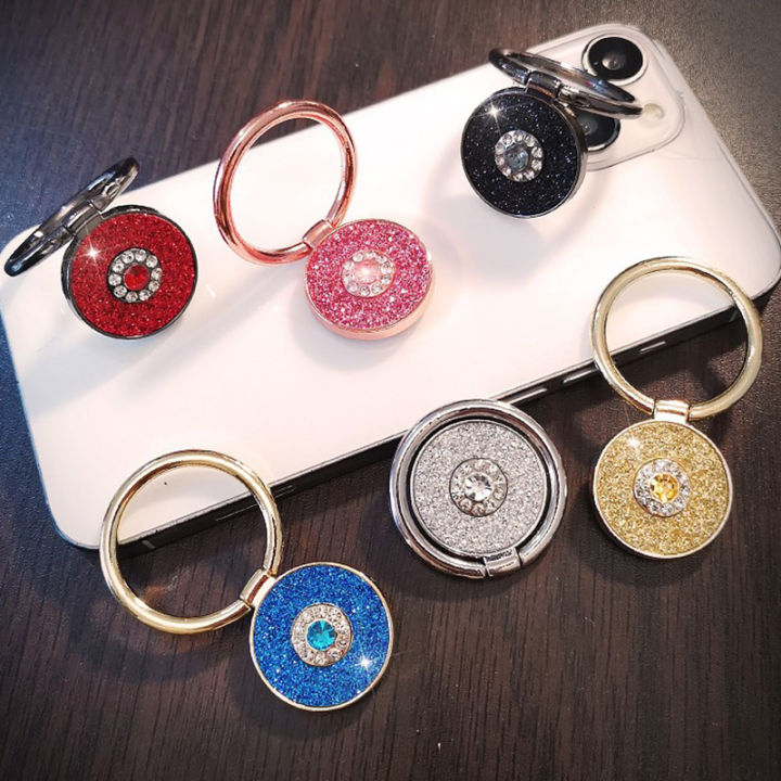 Diamond Shiny Gemstones Metal Mobile Phone Finger Ring Bracket Sparkling Powder Crystal Holder Rotatable Ring Bracket