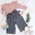 【BestGO】Newborn Kids Baby Girls Outfits Clothes Romper Bodysuit+Stripe Long Pants Set. 