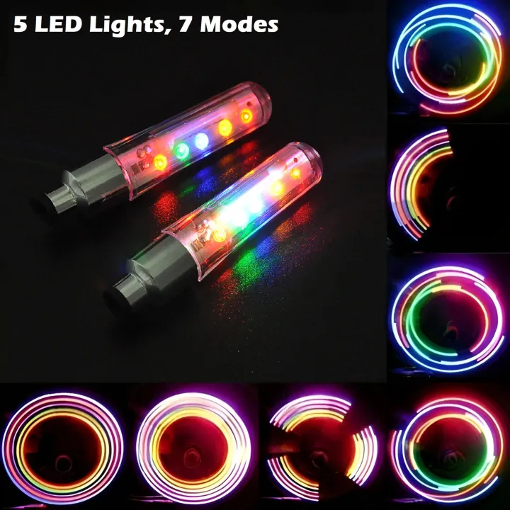 Bicycle Tire Valve Stem Light with 5 LED 7 Modes Battery Included Colorful Waterproof Safety Flashing Lights for Bicycle & Motorcycle Accessories