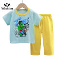 Yfashion 2pcs Boys Cotton Pajamas Set Short Sleeve Trousers Suit Air Conditioning Clothes For 1-6 Years Old Kids. 