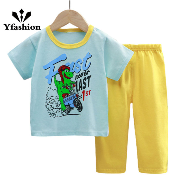Yfashion 2pcs Boys Cotton Pajamas Set Short Sleeve Trousers Suit Air Conditioning Clothes For 1-6 Years Old Kids