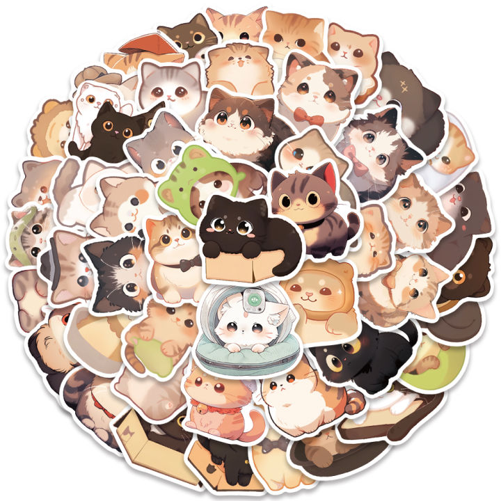 50pcs Cute Cartoon Cats Stickers Kawaii Animal Vinyl Laptop Decals ...
