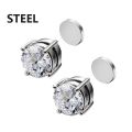 【ThinkWay】Crystal Strong Magnetic Ear Stud Clip Earrings for Men and Women Punk Round Zircon Magnet Earrings Non Piercing Jewelry. 