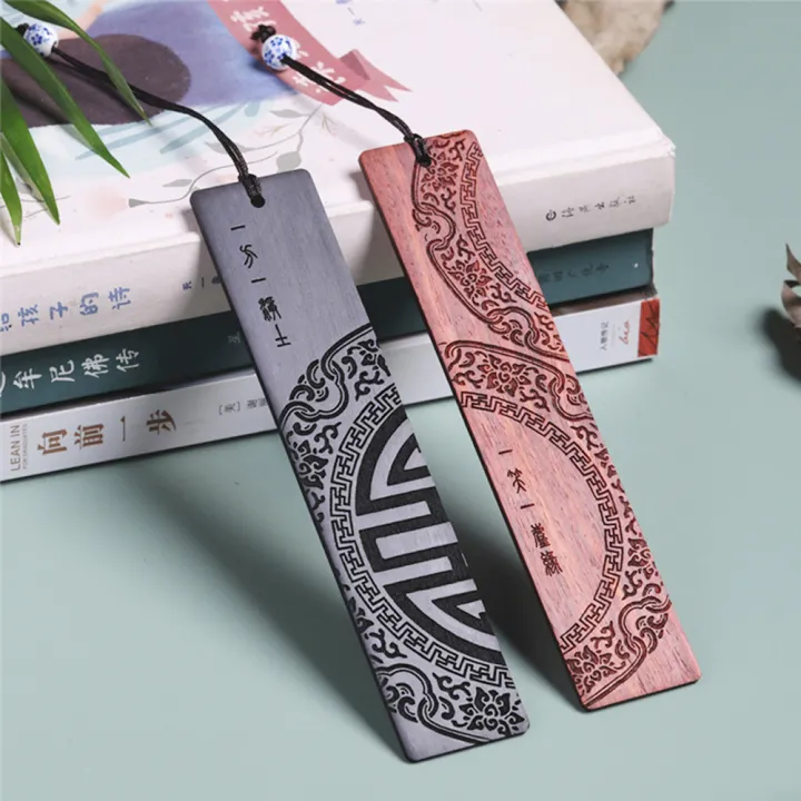 SF Creative Retro Sandalwood Bookmark Chinese Style Engraving Book Clips Gifts Moon Tree Mountain Wooden Page Holder School Office Supplies