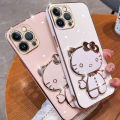 For Samsung Galaxy A05 A04 A04e Back Cover with Cute Cat Makeup Mirror Stand Bracket Luxury 6D Plating Shiny Bling Case Square Edge Soft Silicone Mobile Phone Cases Pouch Girls. 