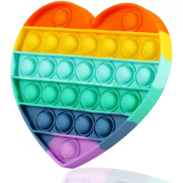 Generic Rainbow Push Pop Bubble Fidget Sensory Toy, Heart Shaped High-Grade Soft Silicone Suitable for All Ages