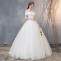 Main Wedding Dress 2024 New Korean Style Bridal off-Shoulder Pregnant Women Slim Fit Slimming Mori Lace V Lead the Land. 