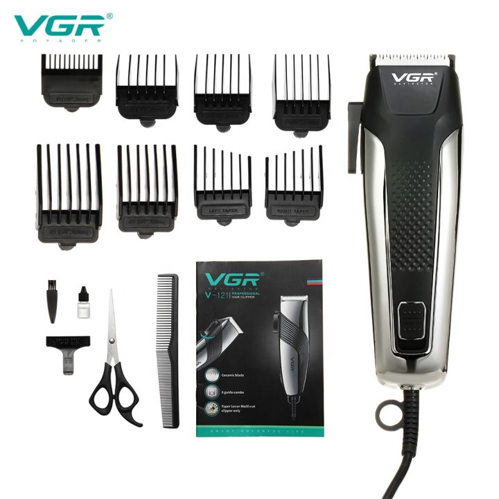 VGR 120 Professional Beard Hair Trimmer Electric Clipper Shaving Saloon Barber Salon Razor Main AC Power Supply Cut Wire Machine Man Beard Fading Blending Set