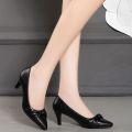 Genuine Leather High-End Women's Shoes2023Spring Summer Autumn New Pumps Women's Mid-Heel All-Matching Stiletto Heels Work Shoes. 