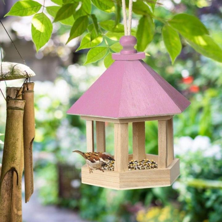 Image showcasing Wooden Pigeon Parrot Patio Wild Bird Hanging Bird Cages Bird Feeder ...