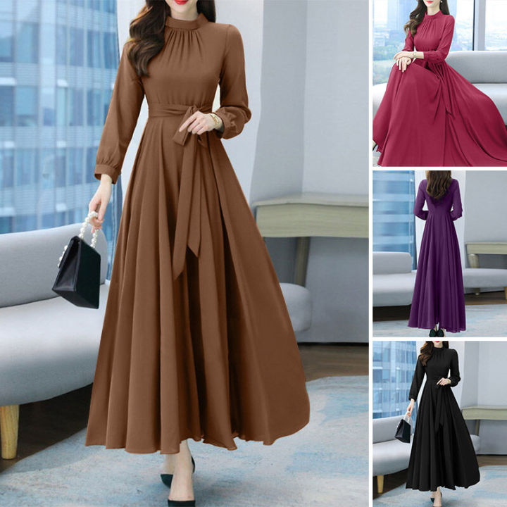 ZANZEA%20Women%20Long%20Sleeve%20Party%20Evening%20Prom%20Dress%20A-Line%20Plain%20Tunic%20Maxi%20Dresses%20-%20Image%205