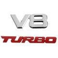 2PCS 3D Silver Auto Motor V8 Car Rear Emblem Decal Badge Sticker with TURBO Auto 3D Metal Emblem Badge Decal Sticker. 