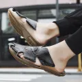 Genuine Cow Leather Slippers Men's Summer Sandals Outdoor Wear Sandals Home Half Slippers Korean Style Trendy Unique Beach Shoes. 