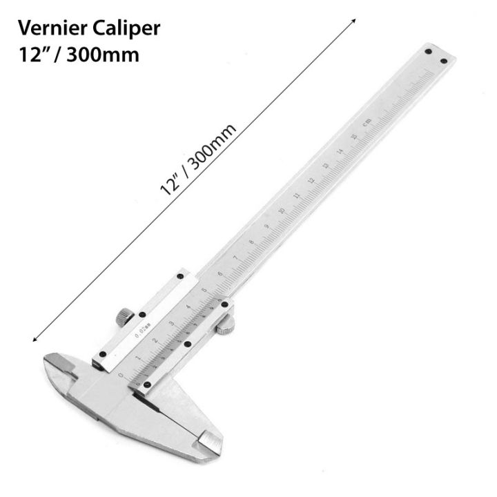 Vernier Caliper Precision Measuring Tool - 12", 300MM - Manual - 0.05mm - Wooden Box