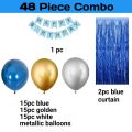 48 Balloons Decoration Kit, Blue Metallic Fringe Curtains 2,Happy Birthday Banner (5ft) with HD Metallic Balloons(45 pcs)(15 Blue, 15 White & 15 Golden). 