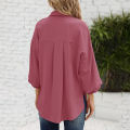 Women Casual Button Down Blouses 3/4 Sleeve Lapel Irregular T-shirt v Neck Loose Solid Color Cardigan Tops. 