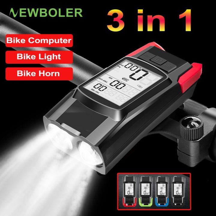 NEWBOLER Bicycle Speedometer With LED Bike Light And Horn USB Rechargeable Cycling Odometer Computer Ip65 Waterproof