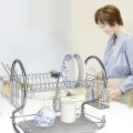 Dish Rack Cup Plate Drainer Strainer Stainless Steel Kitchen Drainer with Glass Holder - Silver Large Dish Drying Rack Cup Drainer 2-Tier Strainer Holder Tray Stainless Steel Kitchen Accessories. 