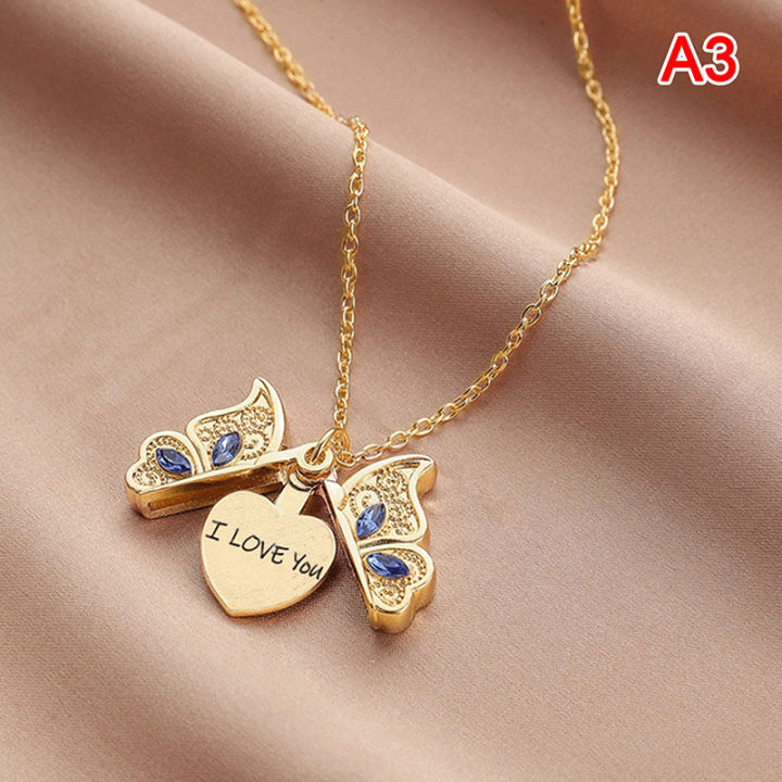 I Love You Heart Luckly Butterfly Clavicle Chain/ Girl Stainless Steel