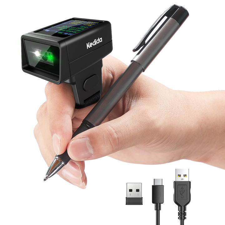 2D Wireless Ring Barcode Scanner with Display Screen 1D 2D QR Bluetooth ...