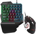 One Hand Keyboard Mouse Combo, RGB Backlit Wired Gaming Keyboard Set Mechanical Feeling for PS4 Xbox PC Mobile Gaming. 