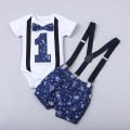 Newborn Baby Boys One-year-old Gentleman RomperBirthday Straps Outfits Shorts. 