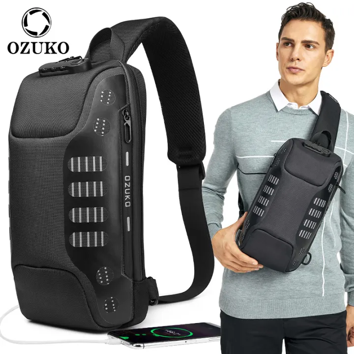 OZUKO Men's Chest Bag Trend Fashion Messenger Bag Sports Function Bag Business Waterproof Chest Bag