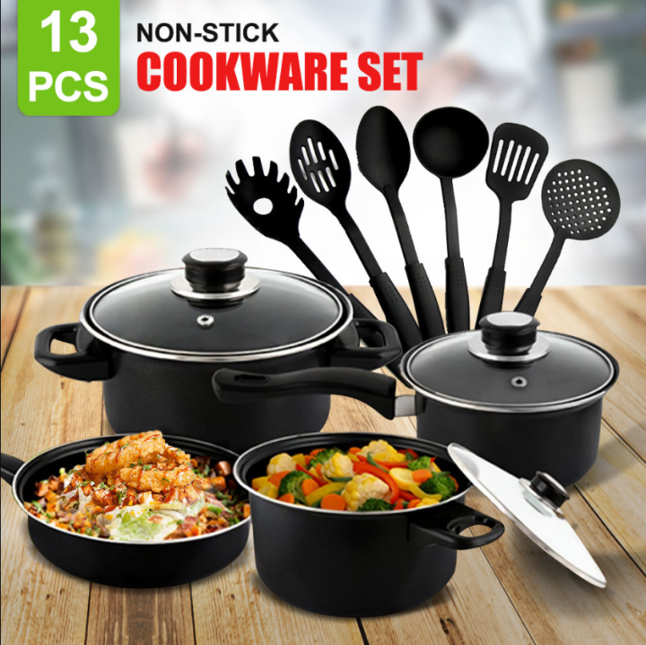 Multipurpose 13-Piece Non-Stick Cookware Set – Includes Fry Pans, Saucepans & More