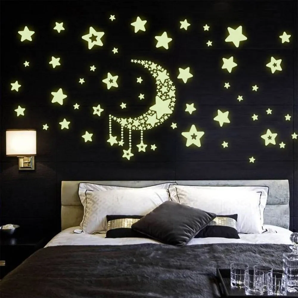 Night Starry Sky Moon Stars DIY Glow in The Dark Luminous Stickers Kids ...