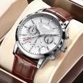High Quality Leather Band LIGE Watch Luxury Quartz Analog Wrist Watches For Men Gents Boys Gift - Brown White 170740846 Time_Zone LK. 