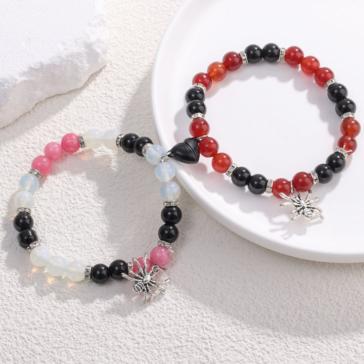 Halloween Spider Couple Bracelets for Women Men Romantic Heart Magnetic Matching Bracelet Aesthetic Party Jewelry