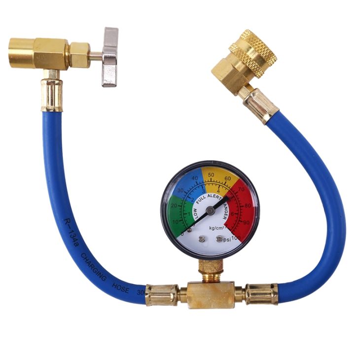 R134A Car Ac Refrigerant Charge Hose Kit Recharge Hose With Gauge,A/C 1/2 Recharge Measuring Kit Can Tap Air Conditioning Pressure Gauge