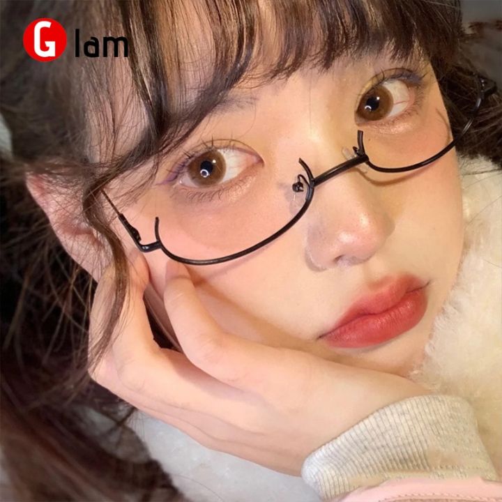Tik Tok Influencer Same Style Lower Half Frame Glasses Female Water Drop No Lens Decoration 【Glam】