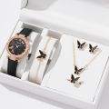 LooKeo Mall Stylish New Ladies 6pcs Luxury Butterfly Leather strap Set Watch Women Ring Necklace Earrings Bracelet Set Watches For Girls. 