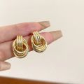 Youbo Metal Texture Multi-Ring Knotted Stud Earrings for Women ins Trendy Elegant High-Grade All-Match Cold Earrings Earrings. 