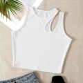 Trending Style Cut Out Crop Top High Quality Cotton Rib Fabric , Round Neck, Sleeveless Casual Party Wear Tight Tank/ T-Shirt In White, Ash And Green Colors For Women/ Ladies / Girls In S, M, L, Xl Free Sizes. 