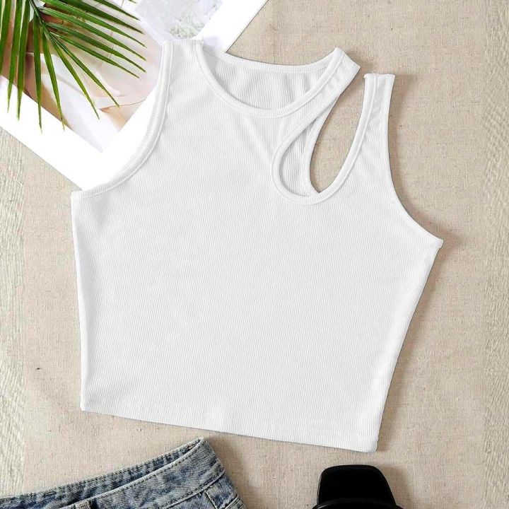 Trending%20Style%20Cut%20Out%20Crop%20Top%20High%20Quality%20Cotton%20Rib%20Fabric%20,%20Round%20Neck,%20Sleeveless%20Casual%20Party%20Wear%20Tight%20Tank/%20T-Shirt%20In%20White,%20Ash%20And%20Green%20Colors%20For%20Women/%20Ladies%20/%20Girls%20In%20S,%20M,%20L,%20Xl%20Free%20Sizes%20-%20Image%207